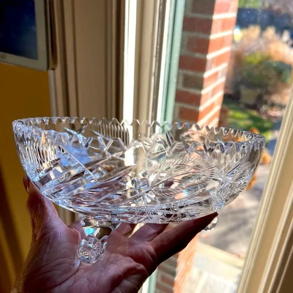 Bohemian Pre-Owned Lead Crystal Diamond Cut Footed Serving Decor Bowl 8.25”Dia - Picture 7 of 10